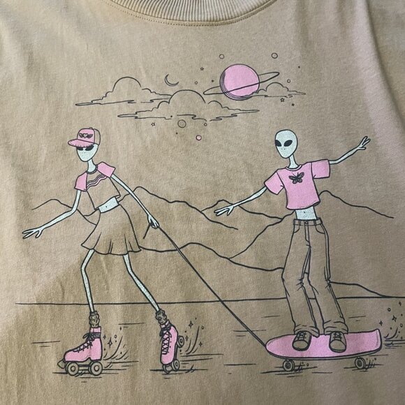 American Eagle Outfitters Tops - American Eagle Outfitters Alien Skateboard Tan T-shirt Woman's Size Small - EUC